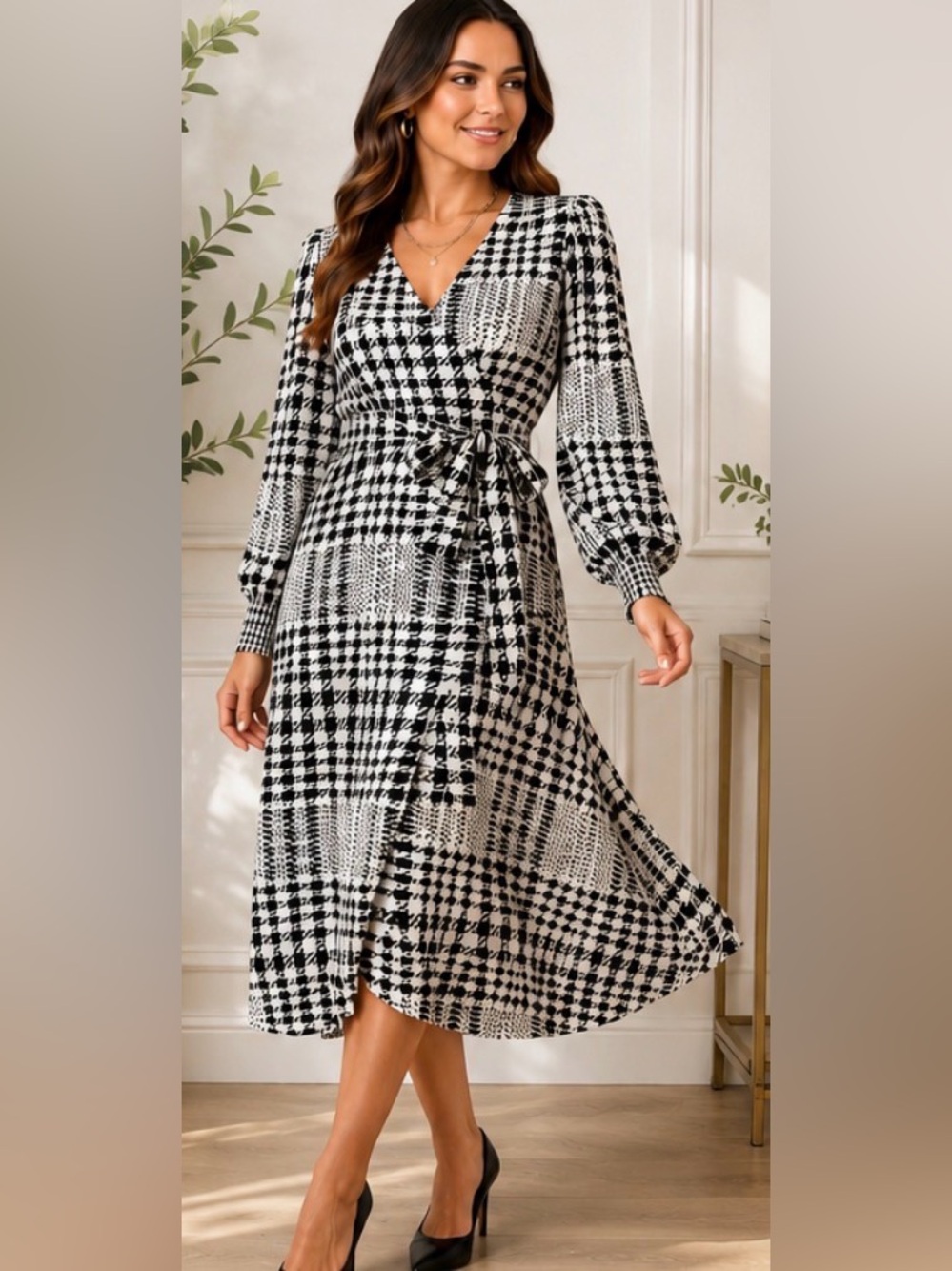 Richard Allen  x H&M Black & White Houndstooth Wrap Dress – Size Small